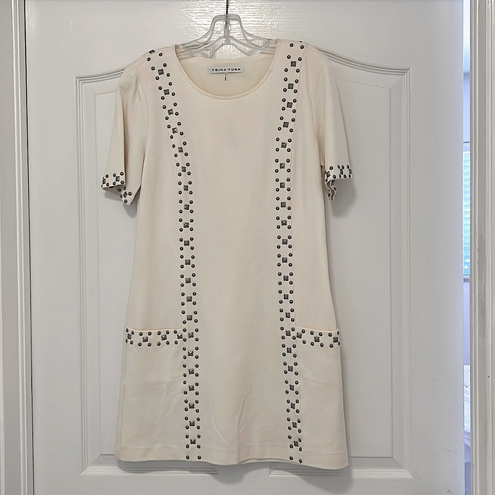 Trina Turk Ponte Cream Studded Dress